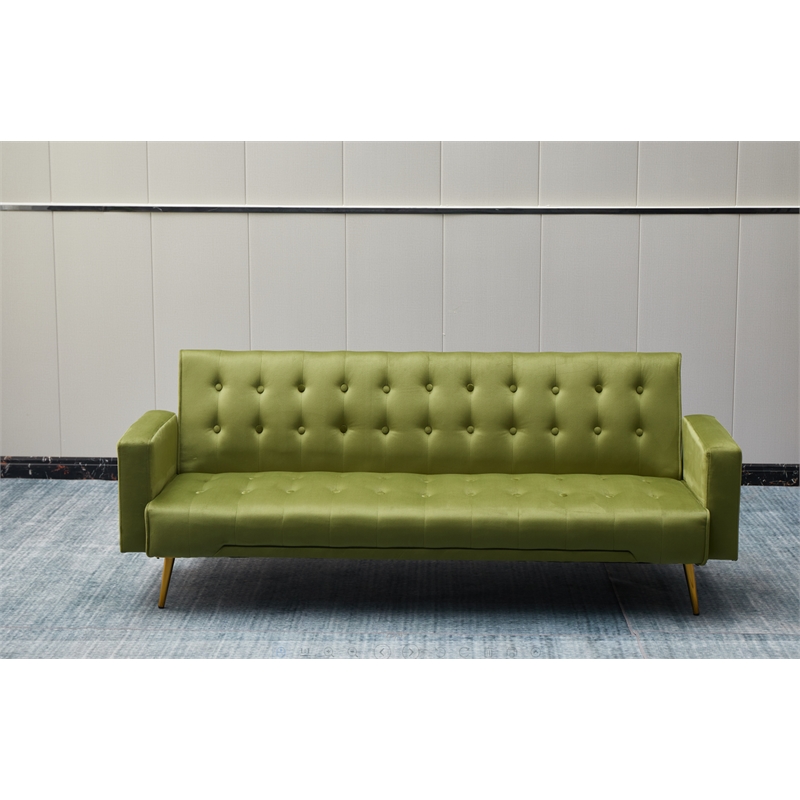 Bowery Hill Contemporary Velvet Convertible Sofa in Army Green