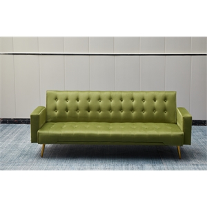 Bowery Hill Contemporary Velvet Convertible Sofa in Army Green