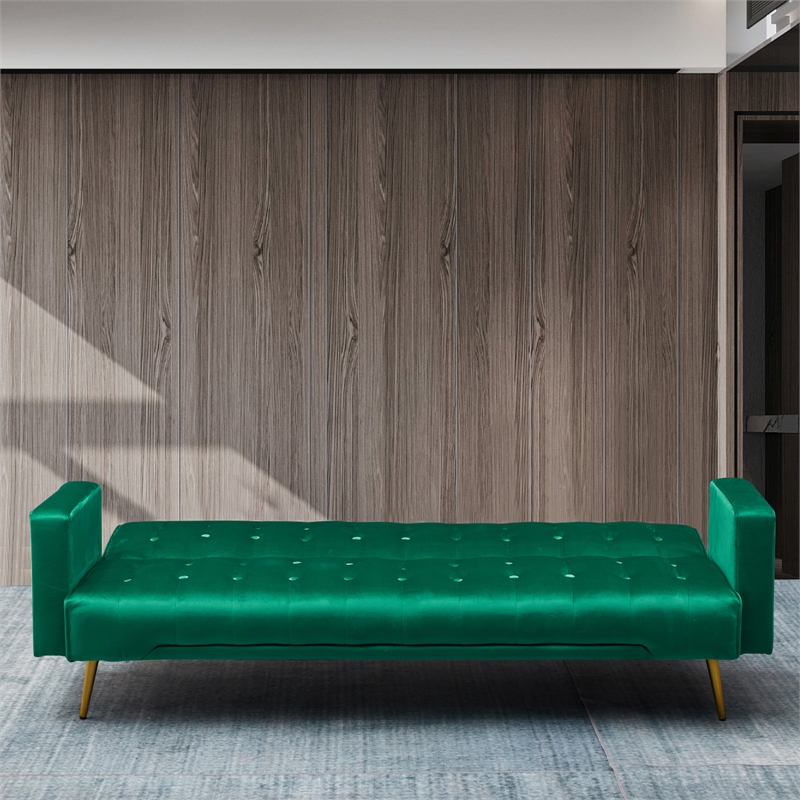 Bowery Hill Contemporary Velvet Convertible Sofa in Green Finish
