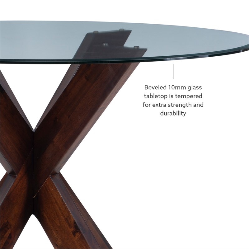 Bowery Hill 5 Pc Dining Set Natural Fabric Chairs Glass Top in Espresso Wood