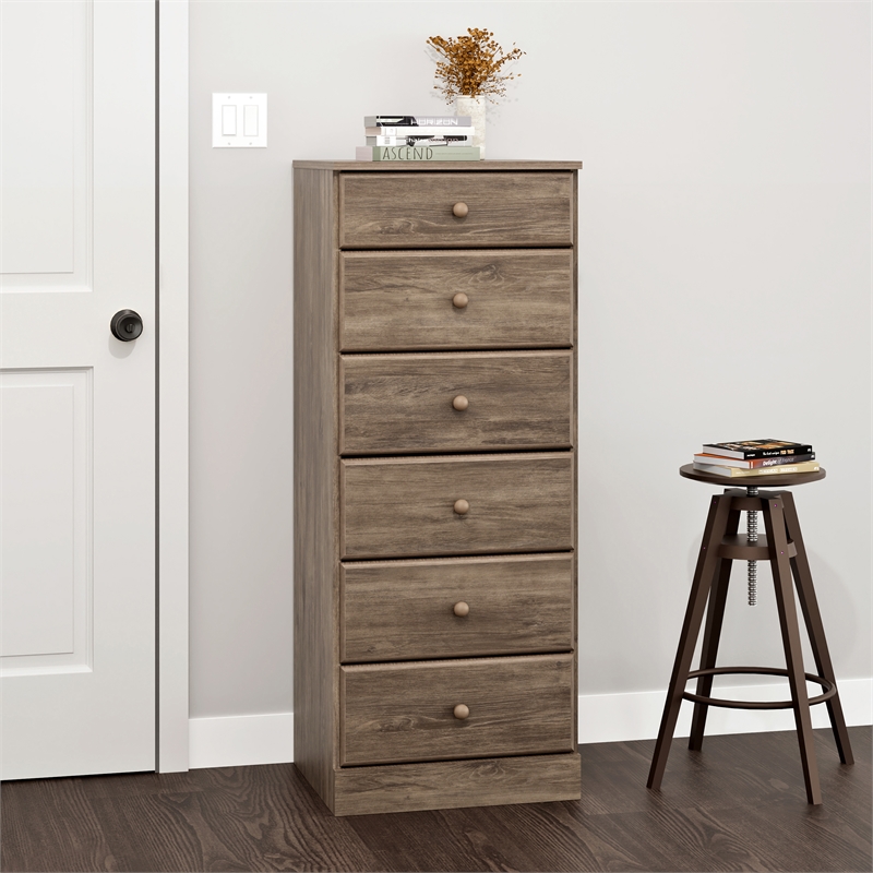 Bowery Hill Drifted Gray Engineered Wood 6-Drawer Tall Chest