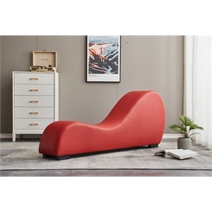 bowery hill contemporary faux leather yoga relaxing chaise in red