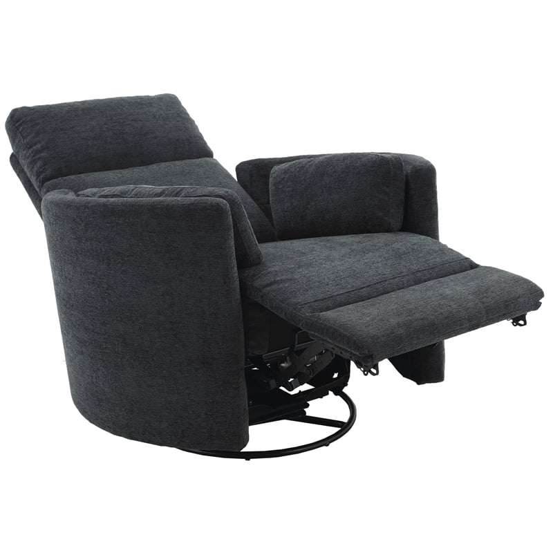 Bowery Hill Polyester Fabric Power Swivel Glider Recliner in Black