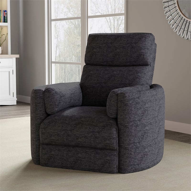 Bowery Hill Polyester Fabric Power Swivel Glider Recliner in Black
