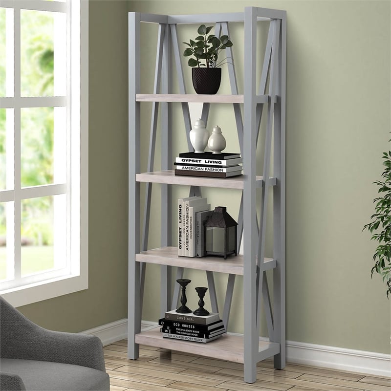 Bowery Hill Traditional Wood Etagere Bookcase in Gray Finish