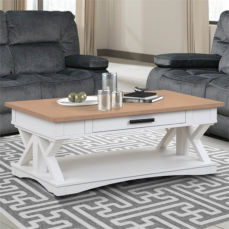 Bowery Hill Traditional Wood Cocktail Table in White with Storage Drawer
