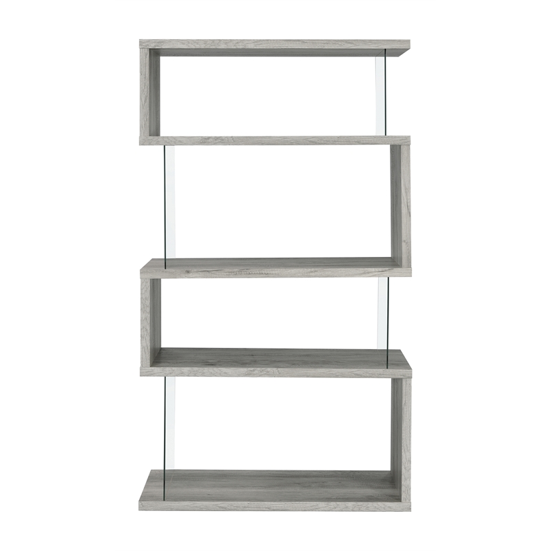 Bowery Hill Zigzag Geometric 4-Shelf Contemporary Wood Bookcase in Gray