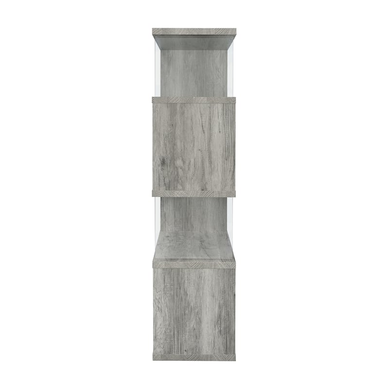 Bowery Hill Zigzag Geometric 4-Shelf Contemporary Wood Bookcase in Gray