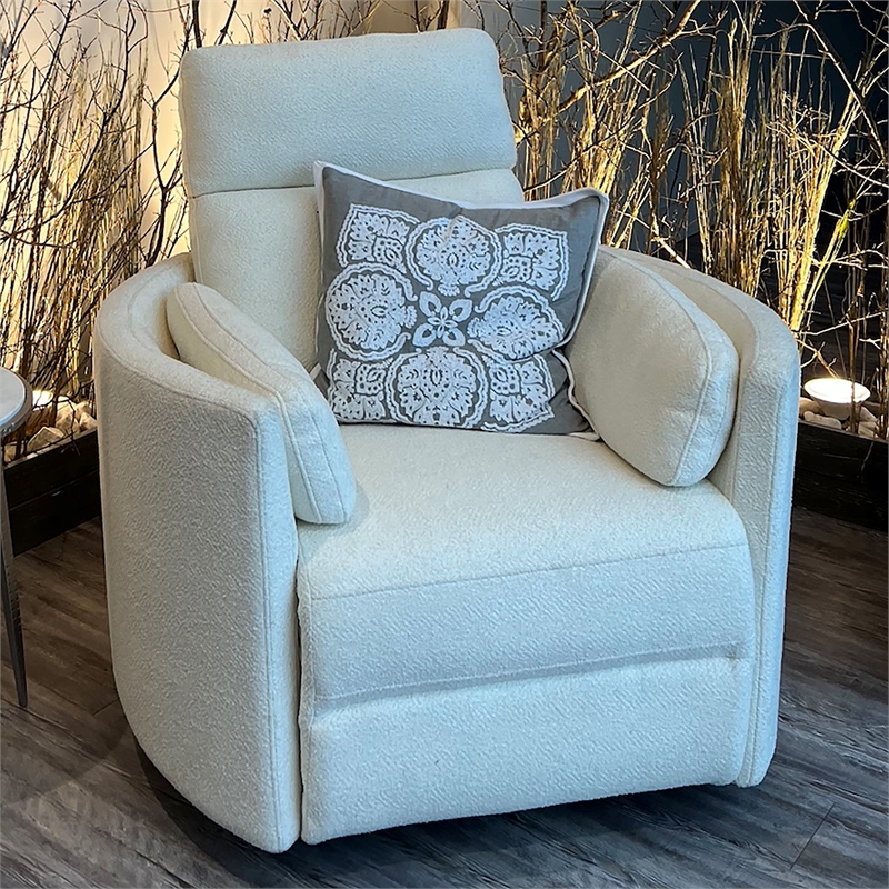 Bowery Hill Fabric Power Swivel Glider Recliner in Revel Oyster/White