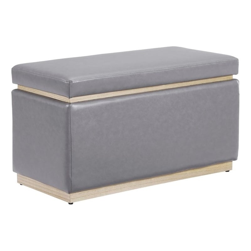 Bowery Hill Rectangle Storage Ottoman Natural Wood Trim in Grey Faux Leather