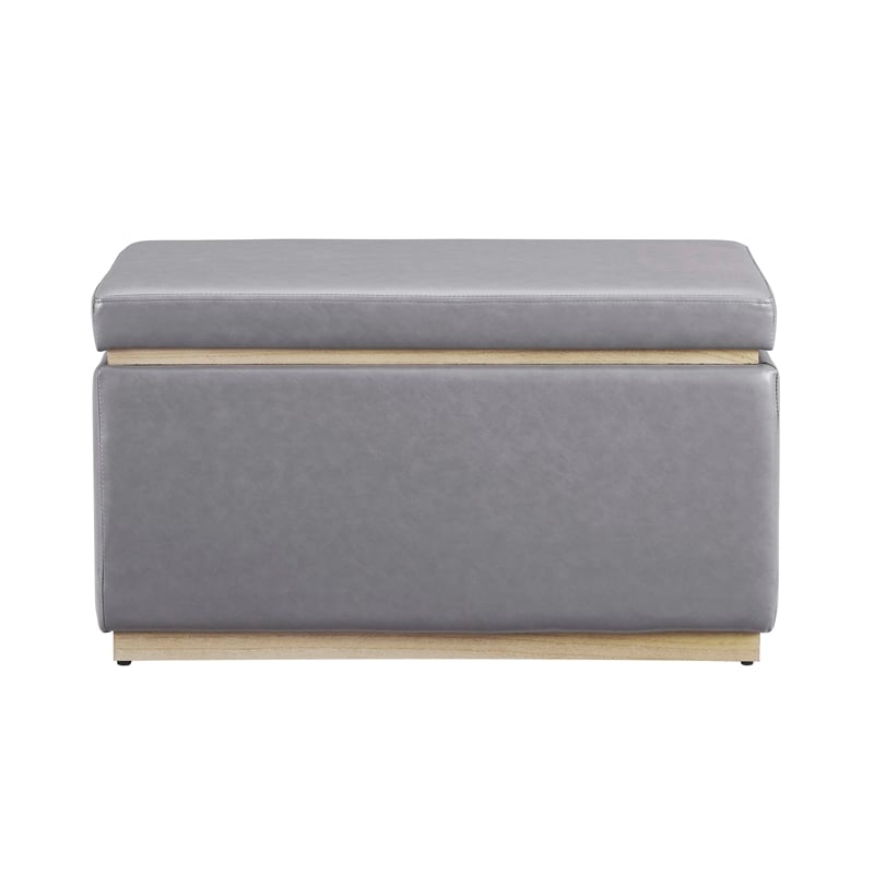 Bowery Hill Rectangle Storage Ottoman Natural Wood Trim in Grey Faux Leather