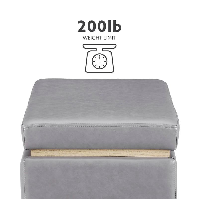 Bowery Hill Rectangle Storage Ottoman Natural Wood Trim in Grey Faux Leather