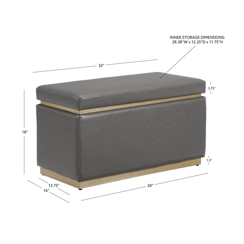 Bowery Hill Rectangle Storage Ottoman Natural Wood Trim in Grey Faux Leather