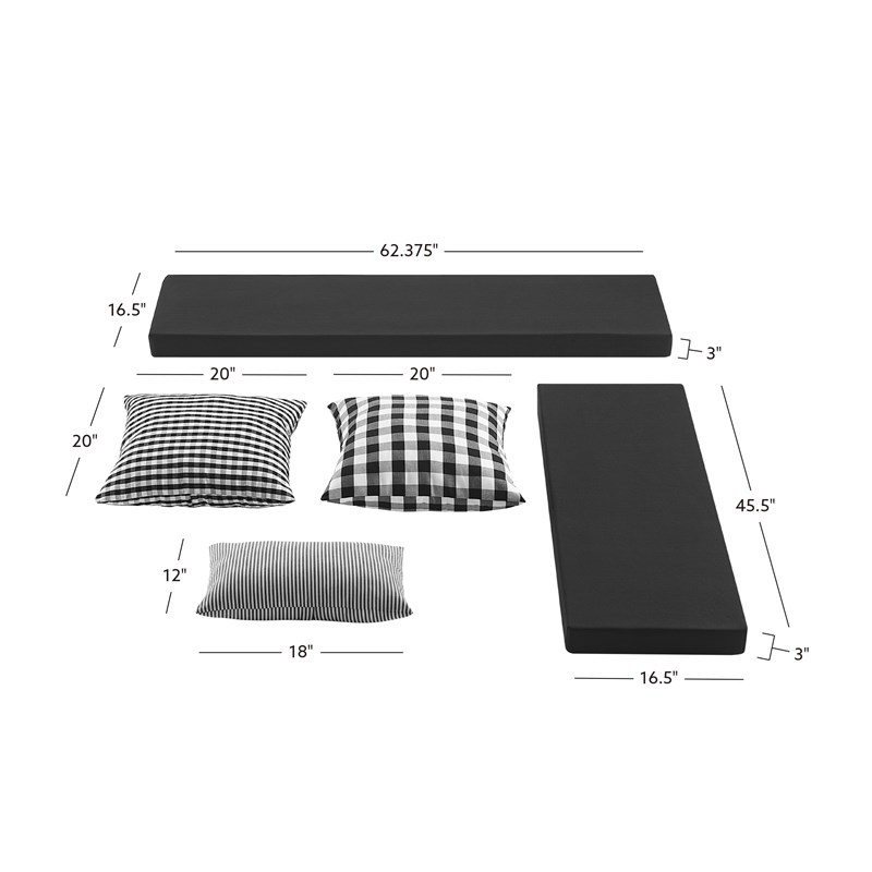 Bowery Hill 5 Piece Polyester Cushion/Pillow Set for Nook in Black