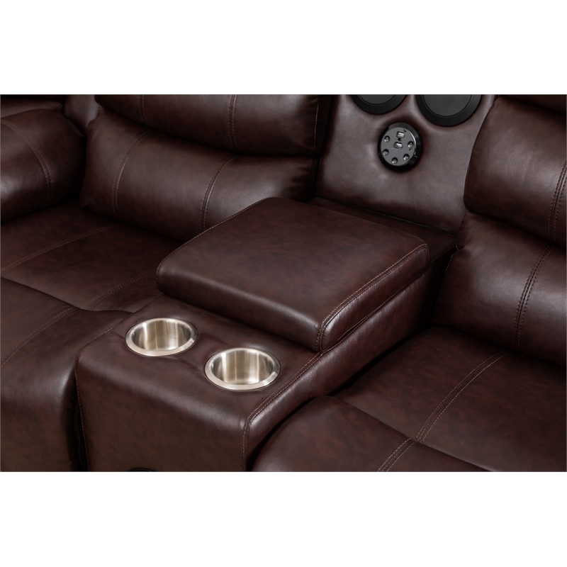 Bowery Hill Modern LED Faux Leather Reclining Sectional in Brown