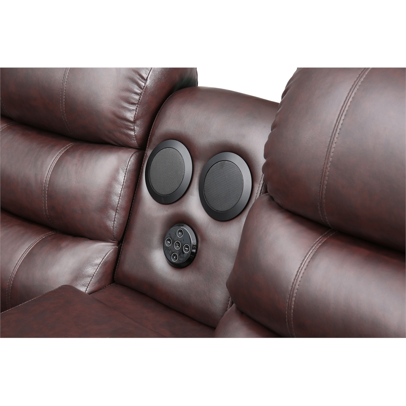 Bowery Hill Modern LED Faux Leather Reclining Sectional in Brown