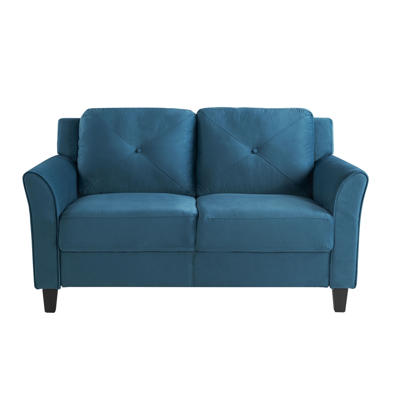 Bowery Hill Loveseat in Blue Fabric Upholstery with tufted Back Cushions