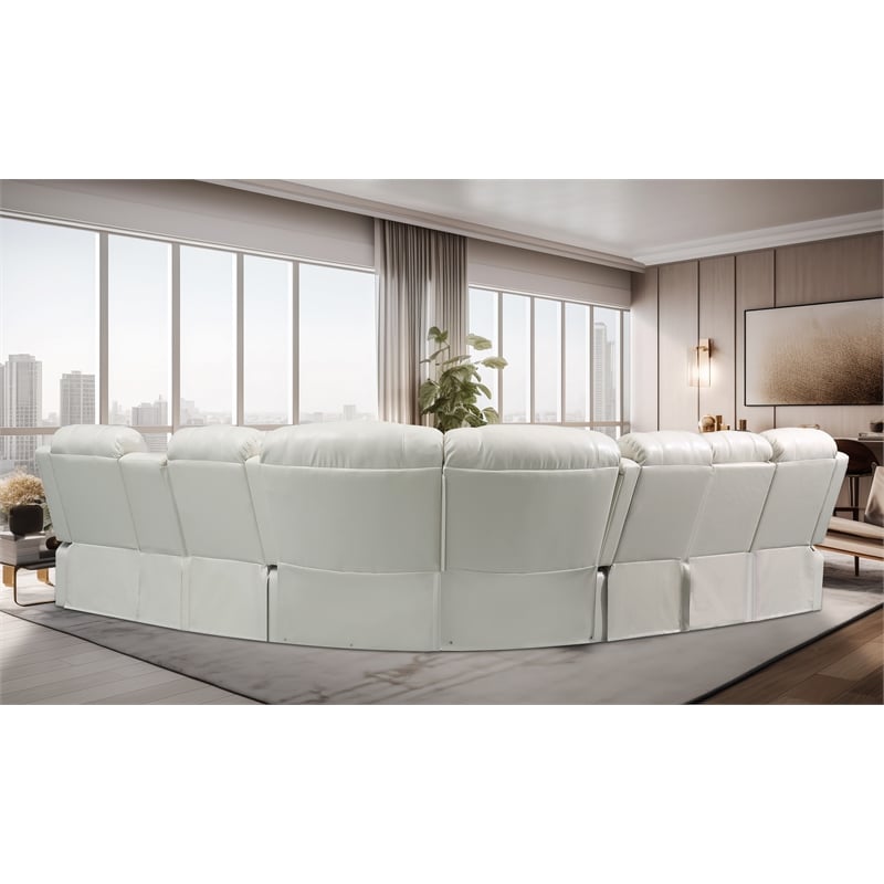 Bowery Hill Modern LED Faux Leather Reclining Sectional in White