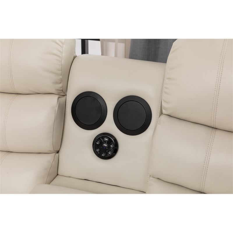 Bowery Hill Modern LED Faux Leather Reclining Sectional in White