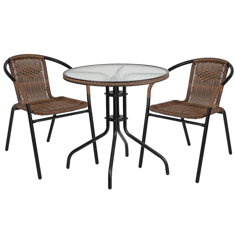 Bowery Hill 3 Piece Round Patio Dining Set in Black and Brown