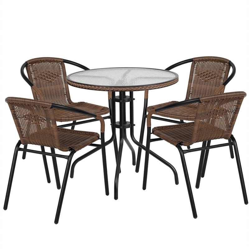 Bowery Hill 5 Piece Round Patio Dining Set in Black and Brown