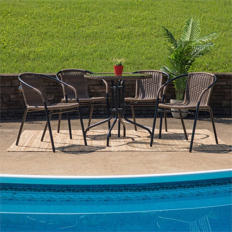 Bowery Hill 5 Piece Round Patio Dining Set in Black and Brown