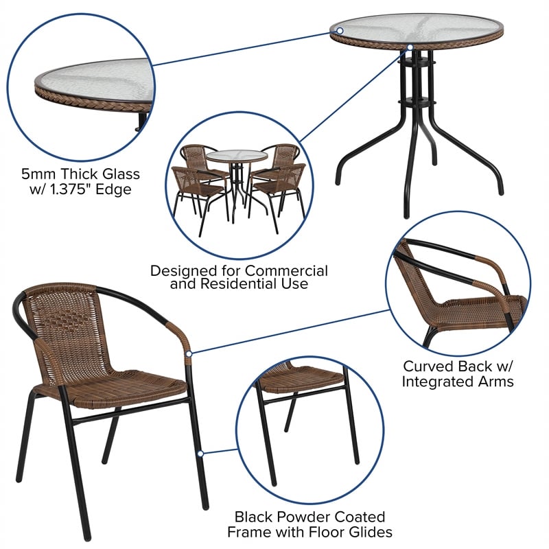 Bowery Hill 5 Piece Round Patio Dining Set in Black and Brown