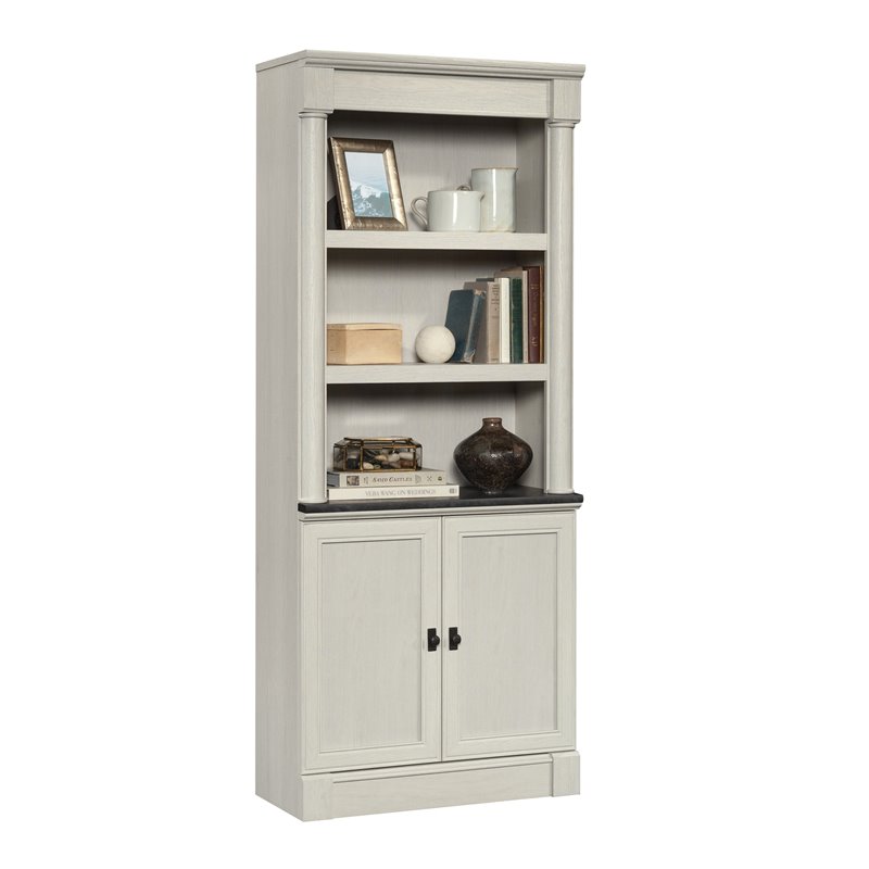 Bowery Hill Engineered Wood Bookcase in Glacier Oak/Rosso Slate Accent