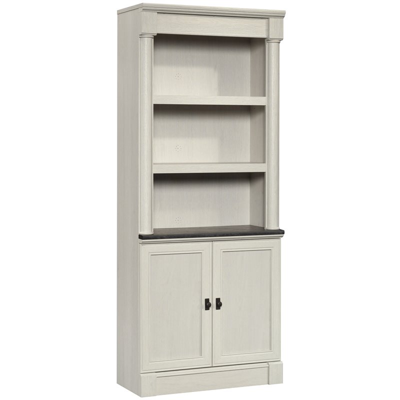 Bowery Hill Engineered Wood Bookcase in Glacier Oak/Rosso Slate Accent