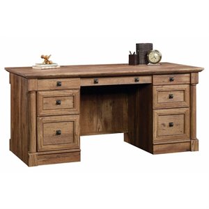 Bowery Hill Engineered Wood Office Executive Desk in Vintage Oak
