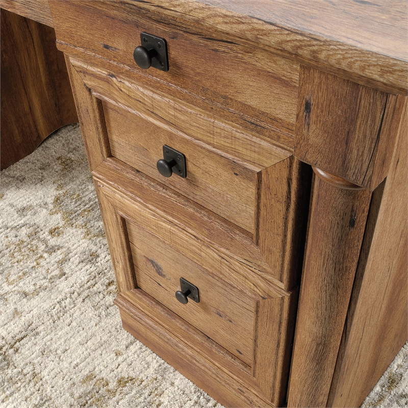 Bowery Hill Engineered Wood Office Executive Desk in Vintage Oak