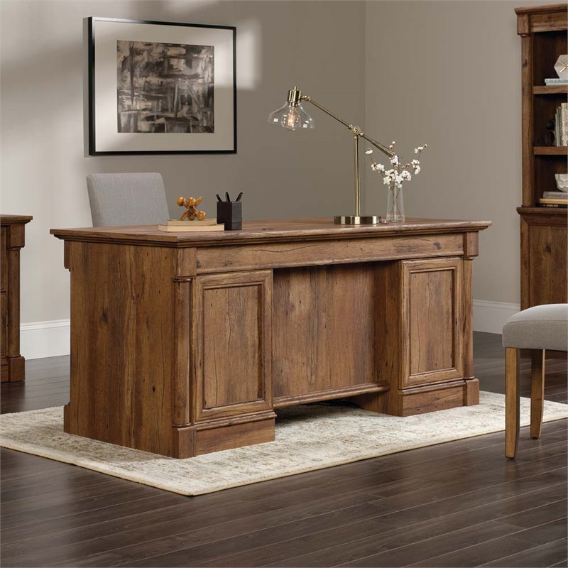 Bowery Hill Engineered Wood Office Executive Desk in Vintage Oak