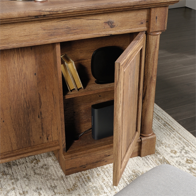 Bowery Hill Engineered Wood Office Executive Desk in Vintage Oak