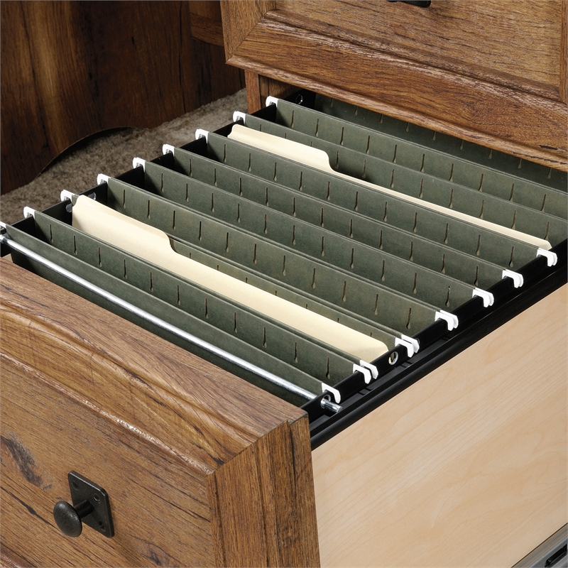 Bowery Hill Engineered Wood Office Executive Desk in Vintage Oak