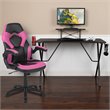 Bowery Hill Gaming Desk and Racing Swivel Chair Set in Black and Pink