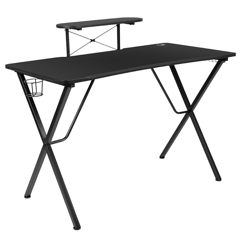 Bowery Hill Gaming Desk and Racing Swivel Chair Set in Black and Pink