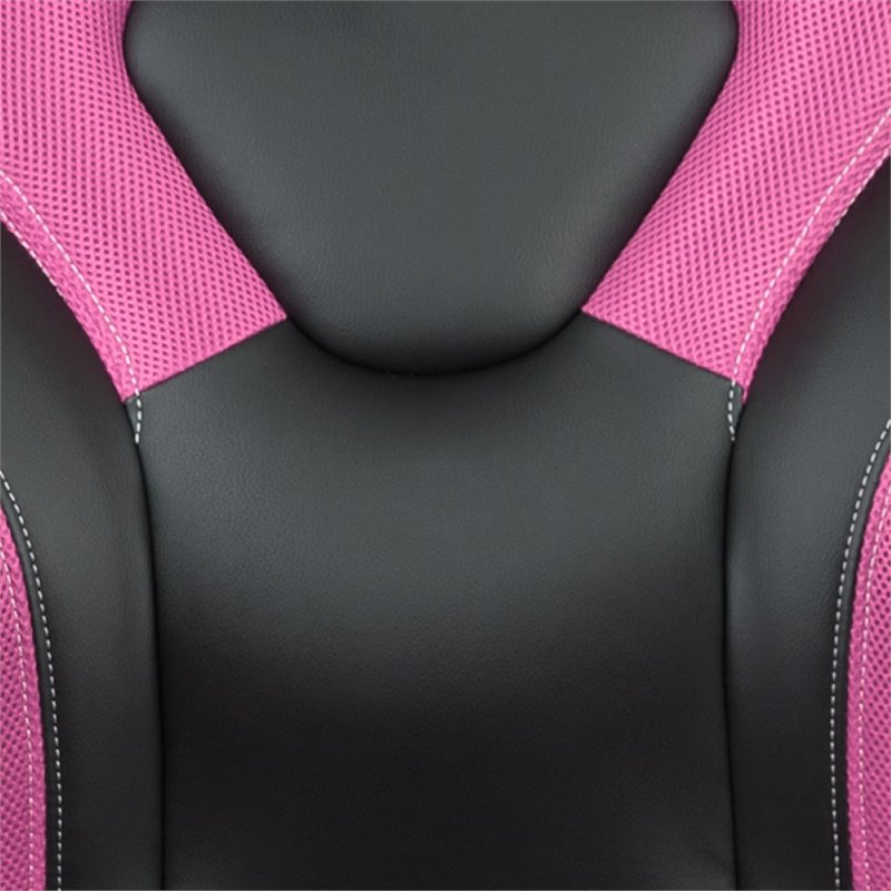 Bowery Hill Gaming Desk and Racing Swivel Chair Set in Black and Pink