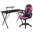 Bowery Hill Gaming Desk and Racing Swivel Chair Set in Black and Pink