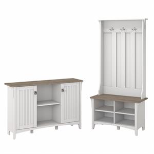 Bowery Hill Engineered Wood Hall Tree with Shoe Bench & Cabinet in White/Shiplap