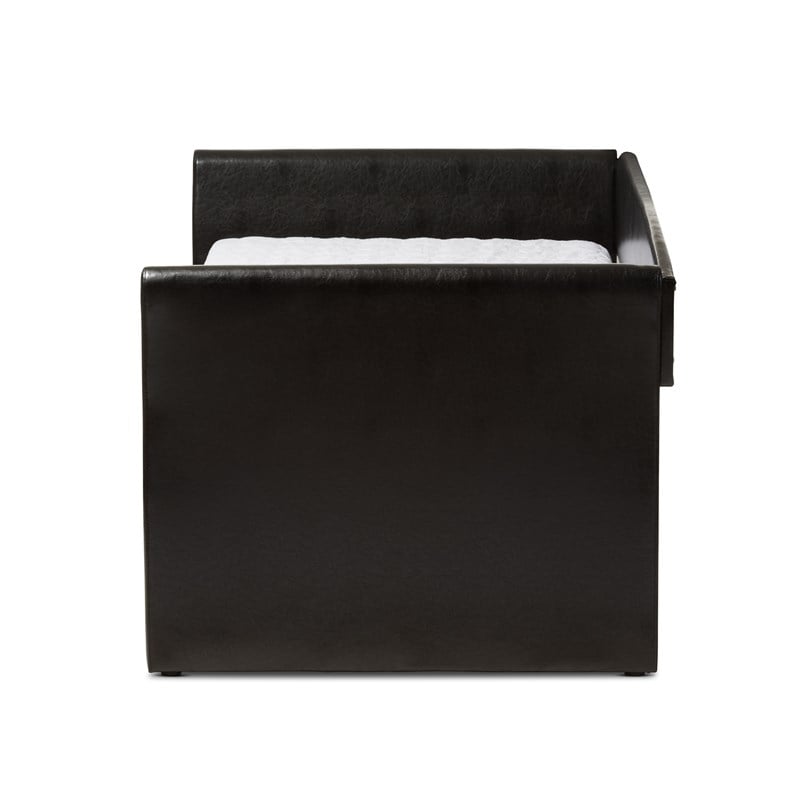 Bowery Hill Contemporary Faux Leather Daybed with Trundle in Black