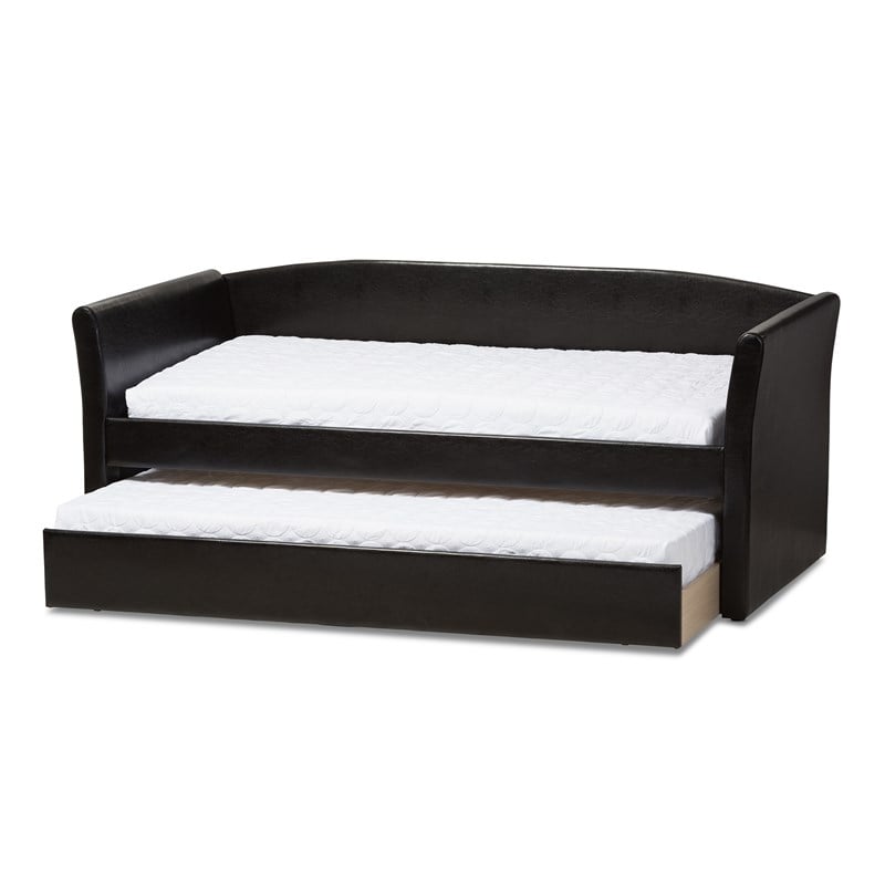 Bowery Hill Contemporary Faux Leather Daybed with Trundle in Black