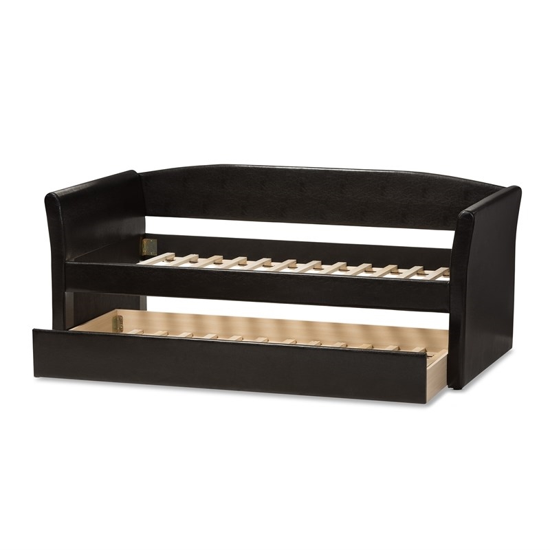 Bowery Hill Contemporary Faux Leather Daybed with Trundle in Black