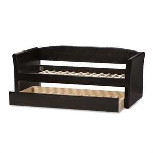 Bowery Hill Contemporary Faux Leather Daybed with Trundle in Black