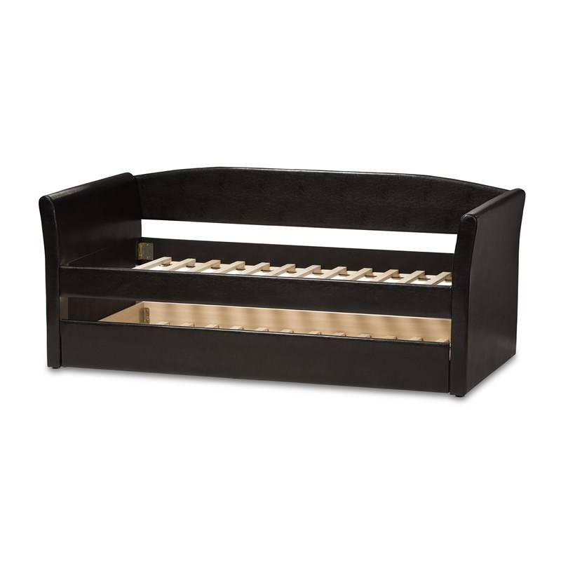 Bowery Hill Contemporary Faux Leather Daybed with Trundle in Black