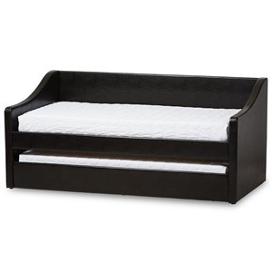 bowery hill contemporary faux leather daybed with trundle in black