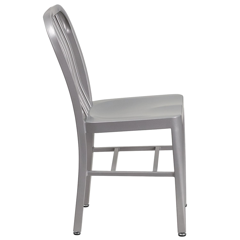 Bowery Hill Metal Vertical Slat Back Dining Side Chair in Silver