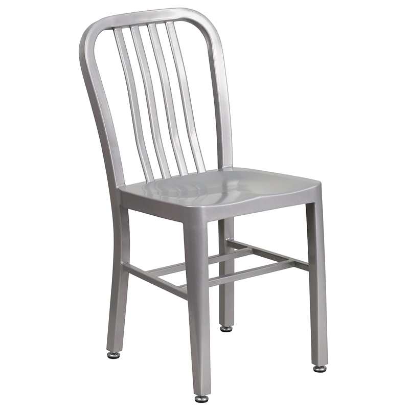 Bowery Hill Metal Vertical Slat Back Dining Side Chair in Silver