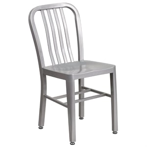 Bowery Hill Metal Vertical Slat Back Dining Side Chair in Silver