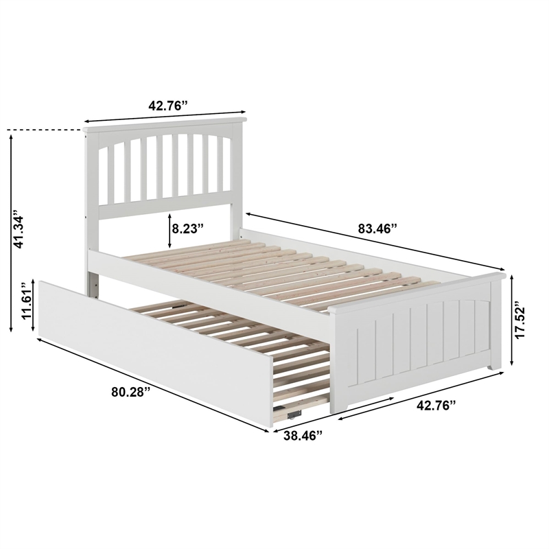 Bowery Hill Solid Wood Twin XL Bed and Footboard with Twin XL Trundle in White