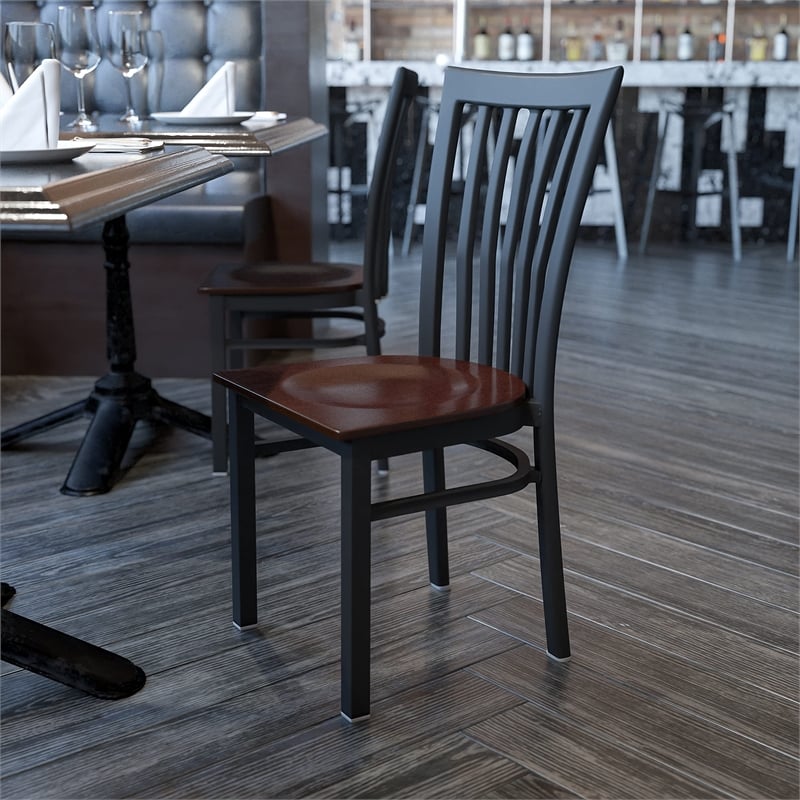 Bowery Hill Contemporary Restaurant Dining Chair in Black and Walnut